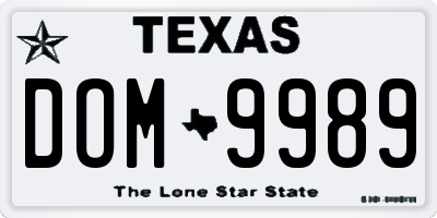 TX license plate DOM9989