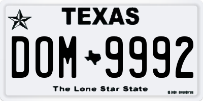TX license plate DOM9992