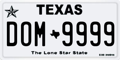 TX license plate DOM9999