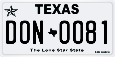 TX license plate DON0081