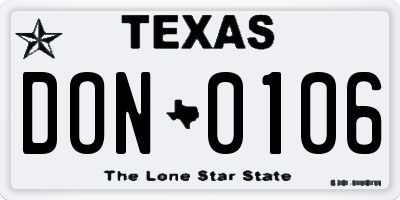TX license plate DON0106