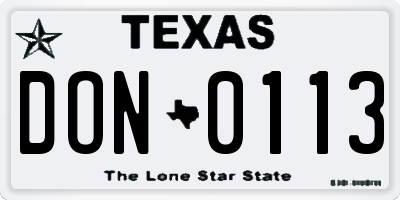 TX license plate DON0113