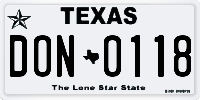 TX license plate DON0118