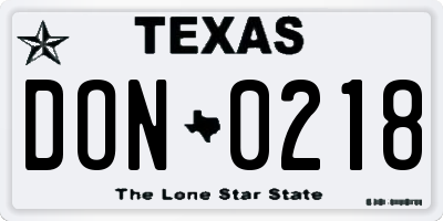 TX license plate DON0218
