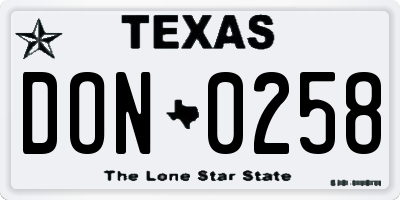 TX license plate DON0258