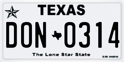 TX license plate DON0314