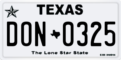 TX license plate DON0325