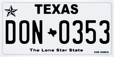 TX license plate DON0353