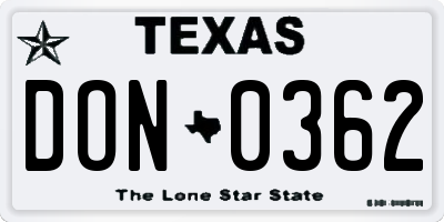 TX license plate DON0362