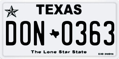TX license plate DON0363