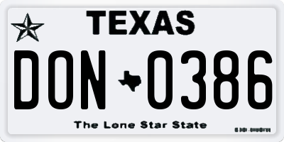 TX license plate DON0386