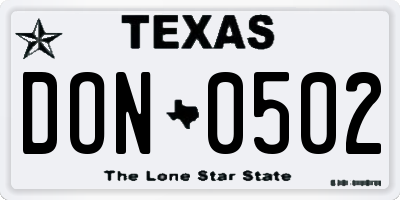 TX license plate DON0502