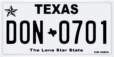 TX license plate DON0701