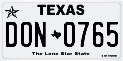 TX license plate DON0765