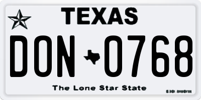 TX license plate DON0768