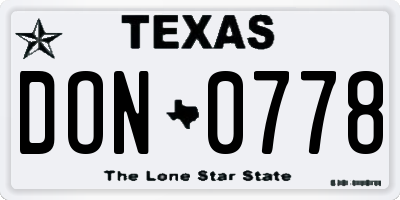 TX license plate DON0778