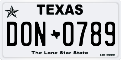 TX license plate DON0789