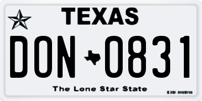 TX license plate DON0831