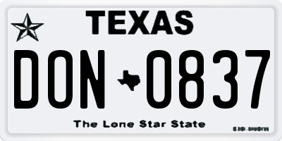 TX license plate DON0837