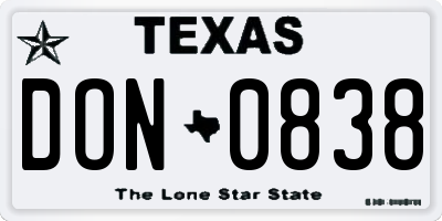 TX license plate DON0838