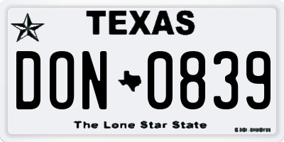 TX license plate DON0839