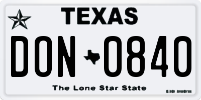 TX license plate DON0840