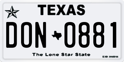TX license plate DON0881