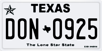 TX license plate DON0925
