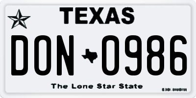 TX license plate DON0986