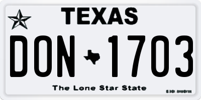 TX license plate DON1703