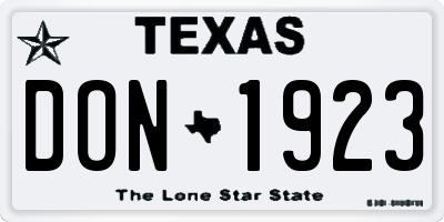 TX license plate DON1923