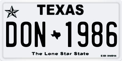 TX license plate DON1986