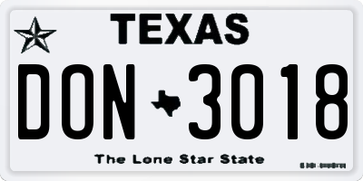 TX license plate DON3018