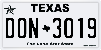 TX license plate DON3019