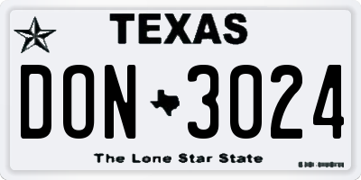 TX license plate DON3024