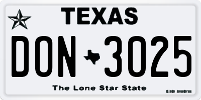 TX license plate DON3025