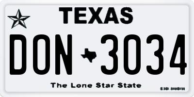 TX license plate DON3034