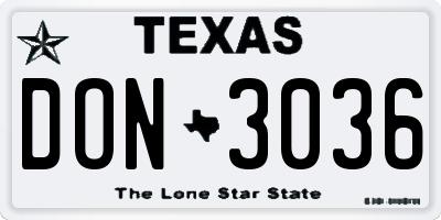 TX license plate DON3036