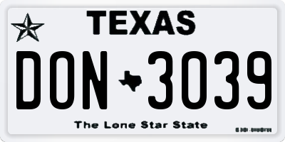 TX license plate DON3039