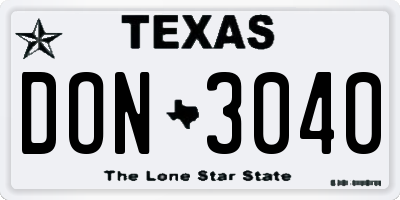 TX license plate DON3040