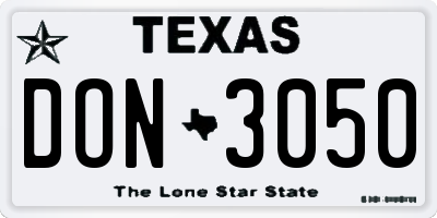 TX license plate DON3050