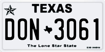 TX license plate DON3061