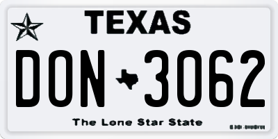 TX license plate DON3062