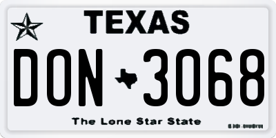 TX license plate DON3068