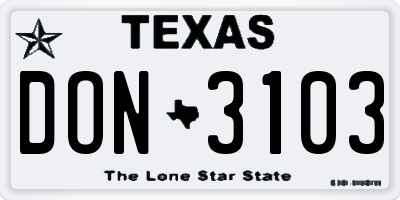 TX license plate DON3103