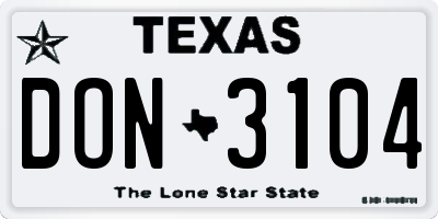 TX license plate DON3104