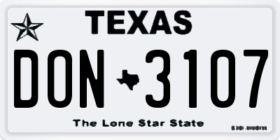 TX license plate DON3107