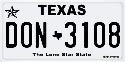 TX license plate DON3108