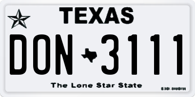 TX license plate DON3111