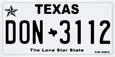 TX license plate DON3112
